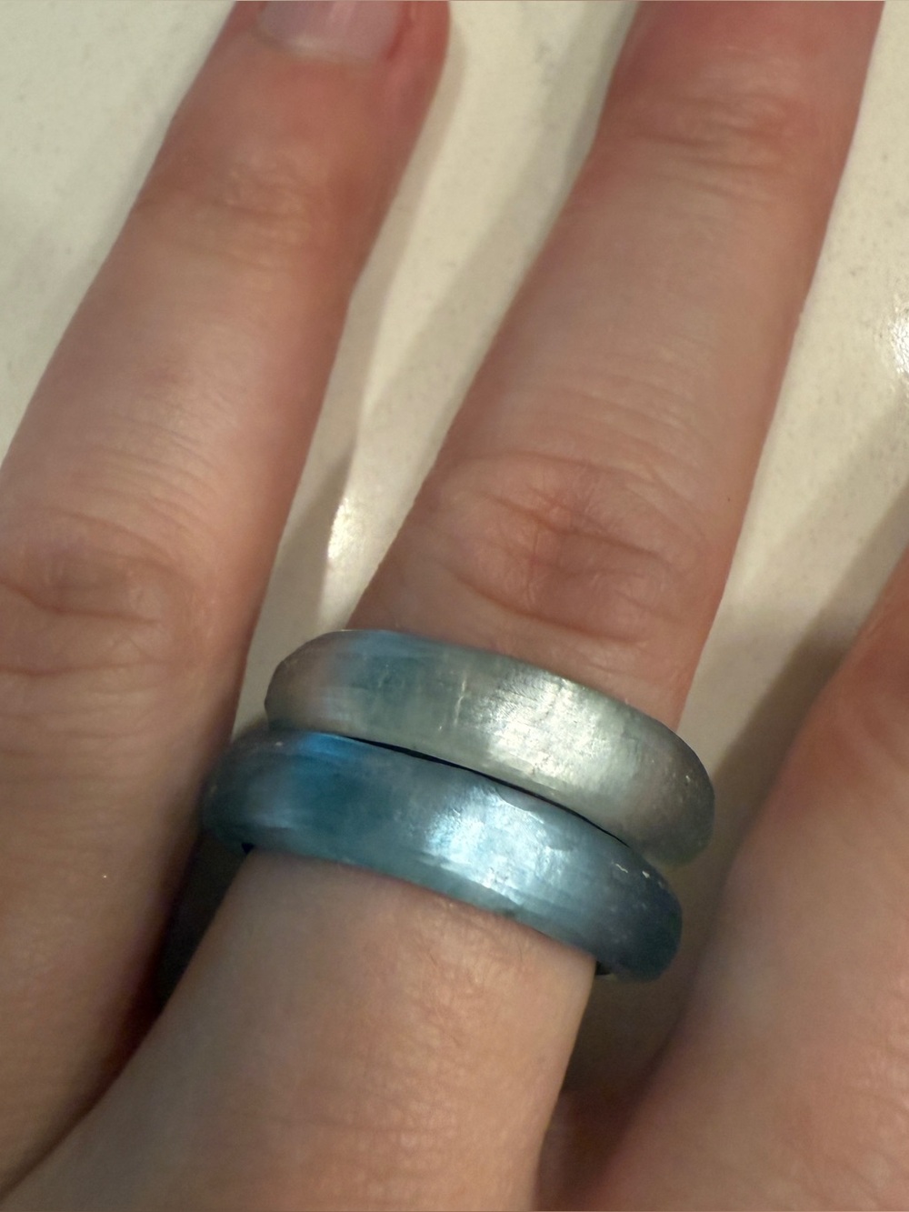 Blue and Silver Resin Stackable Rings - Set of 2 (1 Size 6.5, Other Size 7)